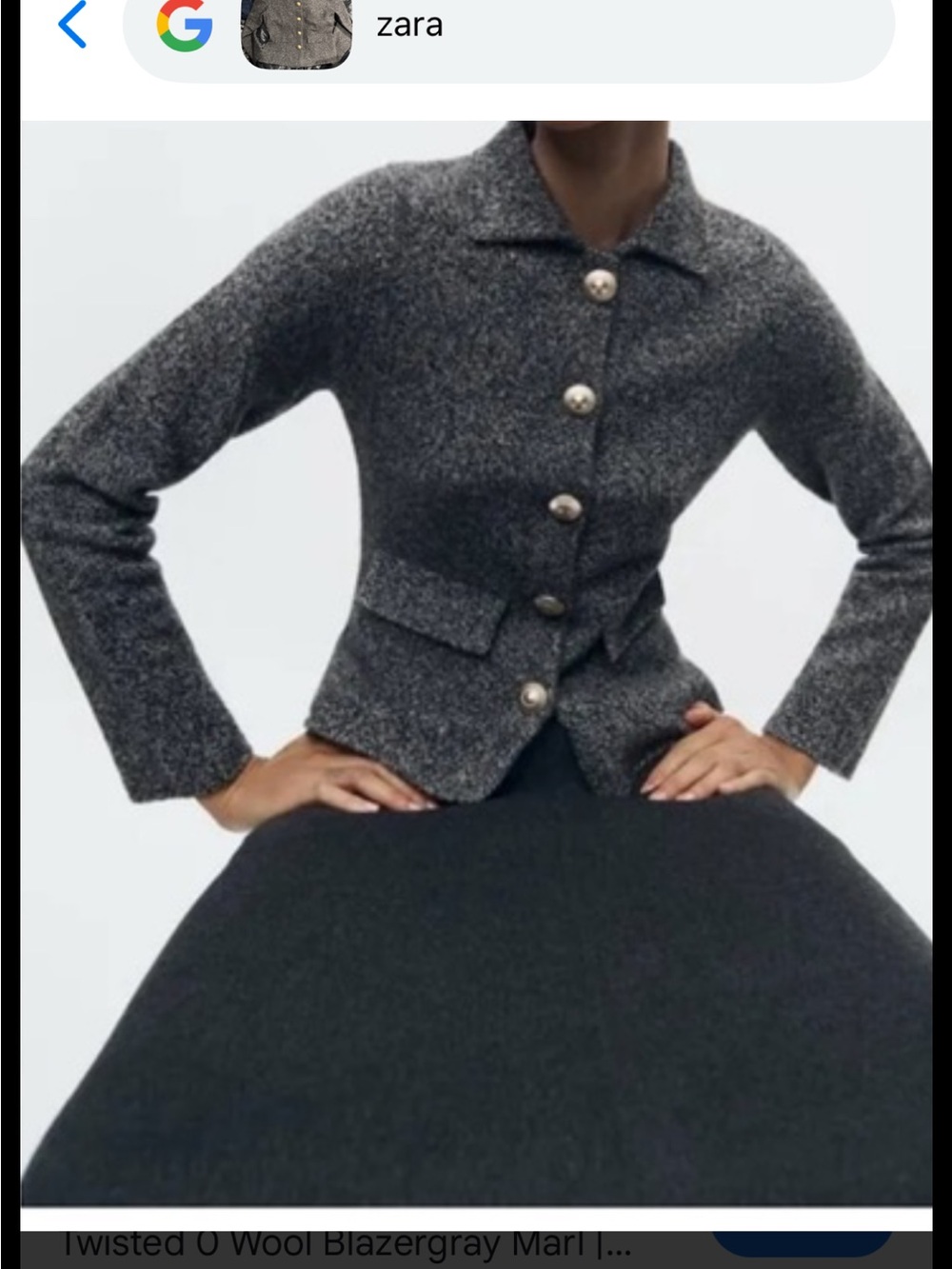 Zara Gray Tweed Button-Up Pea Coat with Gold Buttons
